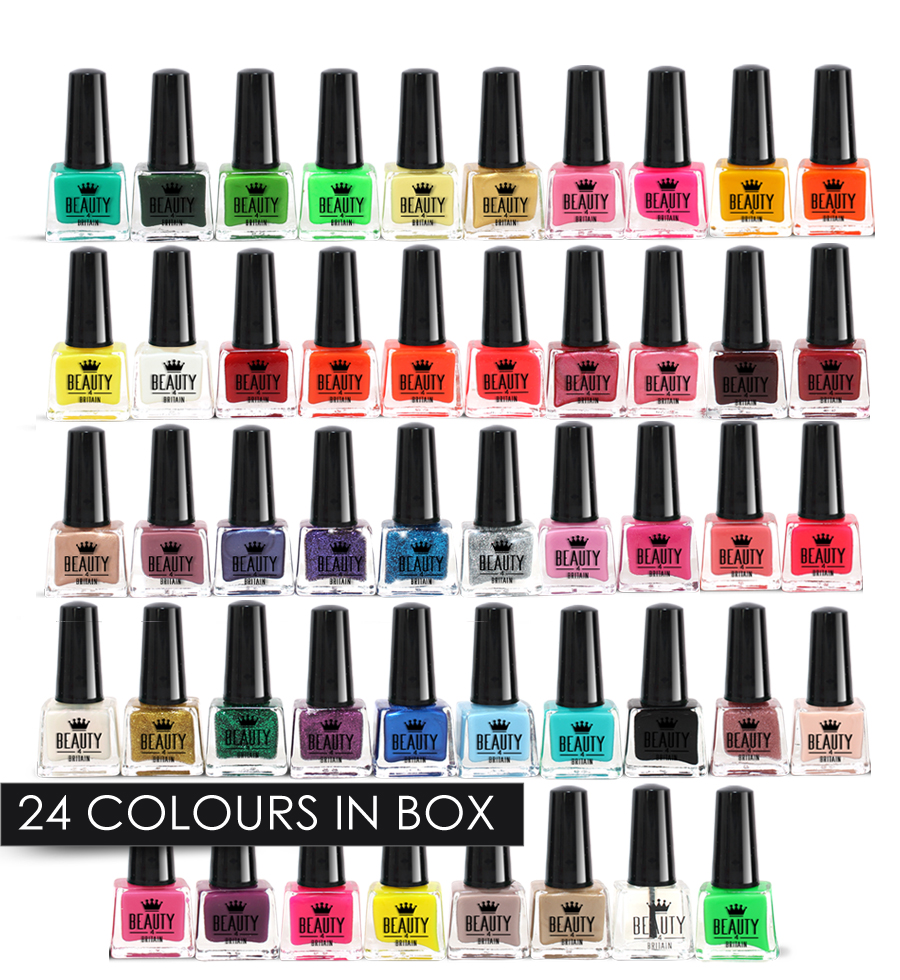 24 x Nail Polish Set 24 Modern Colours Display Box Authentic Glass