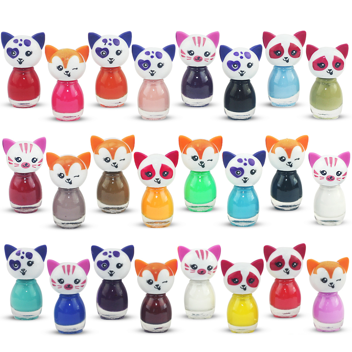 24 x Nail Polish Cat Shaped Peel-off Water Based 24 Different Colours ...